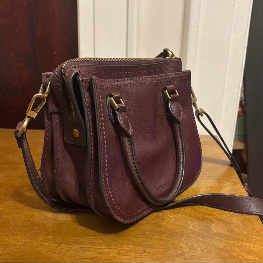 Fossil Ryder Mini Satchel in Fig Handbag Purse Crossbody - Picture 2 of 5